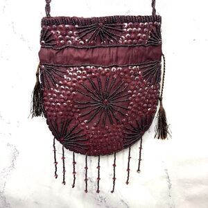 Vtg Flapper DrawString Sparkly Beaded Purse Tassels Fairy Whimsical Art Deco